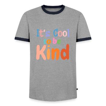 It's cool to be kind - Men's Ringer Shirt - grey/navy  - Front - AI Model Female 172 light (172cm) & AI Model Male 178 light (178cm)