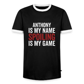 Anthony ist mein Name Verderben ist mein Spiel - Männer Kontrast-T-Shirt - Schwarz/Weiß - Vorne - AI Model Female 172 light (172cm) & AI Model Male 178 light (178cm)