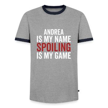 Andrea est mon nom Spoiling est mon jeu - T-shirt contrasté Homme - gris/marine  - Devant - AI Model Female 172 light (172cm) & AI Model Male 178 light (178cm)