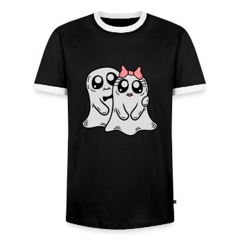 Couple Ghosts Man Woman - Men's Ringer Shirt - black/white - Front - AI Model Female 172 light (172cm) & AI Model Male 178 light (178cm)