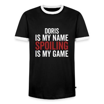 Doris is My Name Spoiling is My Game - Men's Ringer Shirt - black/white - Front - AI Model Female 172 light (172cm) & AI Model Male 178 light (178cm)