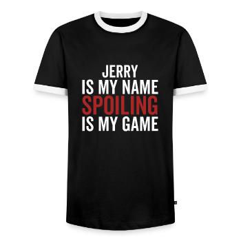 Jerry ist mein Name Verderben ist mein Spiel - Männer Kontrast-T-Shirt - Schwarz/Weiß - Vorne - AI Model Female 172 light (172cm) & AI Model Male 178 light (178cm)