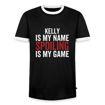 Kelly is My Name Spoiling is My Game - Men's Ringer Shirt - black/white - Front - AI Model Female 172 light (172cm) & AI Model Male 178 light (178cm)