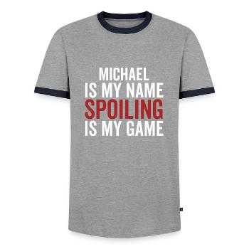 Michael est mon nom Spoiling est mon jeu - T-shirt contrasté Homme - gris/marine  - Devant - AI Model Female 172 light (172cm) & AI Model Male 178 light (178cm)
