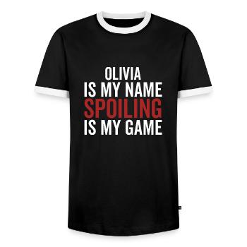 Olivia est mon nom Spoiling est mon jeu - T-shirt contrasté Homme - noir/blanc - Devant - AI Model Female 172 light (172cm) & AI Model Male 178 light (178cm)