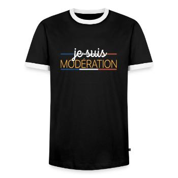 Je bois avec modération - Je suis modération - T-shirt contrasté Homme - noir/blanc - Devant - AI Model Female 172 light (172cm) & AI Model Male 178 light (178cm)