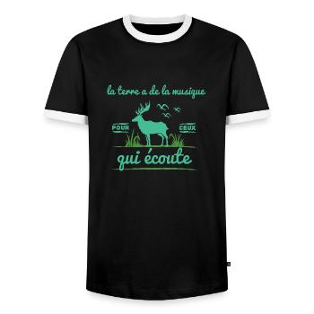 la terre a de la musique - T-shirt contrasté Homme - noir/blanc - Devant - AI Model Female 172 light (172cm) & AI Model Male 178 light (178cm)