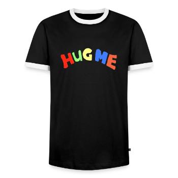 hug me - Men's Ringer Shirt - black/white - Front - AI Model Female 172 light (172cm) & AI Model Male 178 light (178cm)