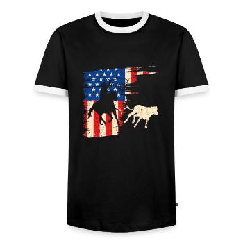 Calf Roping American Flag Patriotic Rodeo - Männer Kontrast-T-Shirt - Schwarz/Weiß - Vorne - AI Model Female 172 light (172cm) & AI Model Male 178 light (178cm)