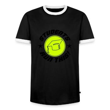 Students run this - Men's Ringer Shirt - black/white - Front - AI Model Female 172 light (172cm) & AI Model Male 178 light (178cm)