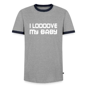Grossesse Baby shower Babyshower Boy Girl - T-shirt contrasté Homme - gris/marine  - Devant - AI Model Female 172 light (172cm) & AI Model Male 178 light (178cm)