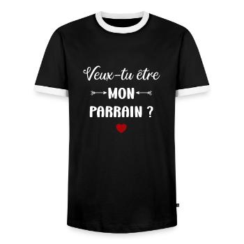 Veux-tu être mon parrain ? - T-shirt contrasté Homme - noir/blanc - Devant - AI Model Female 172 light (172cm) & AI Model Male 178 light (178cm)