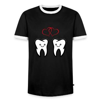 zähne verliebt - Männer Kontrast-T-Shirt - Schwarz/Weiß - Vorne - AI Model Female 172 light (172cm) & AI Model Male 178 light (178cm)