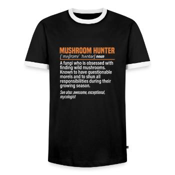 Mushroom picking Mushroom picking Mushrooms Foraging - Men's Ringer Shirt - black/white - Front - AI Model Female 172 light (172cm) & AI Model Male 178 light (178cm)