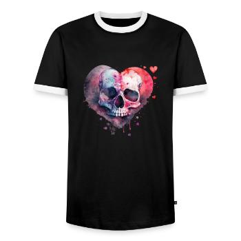 Totenkopf Kunst Design Aquarell - Männer Kontrast-T-Shirt - Schwarz/Weiß - Vorne - AI Model Female 172 light (172cm) & AI Model Male 178 light (178cm)