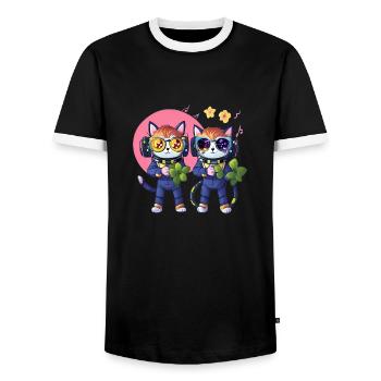 Cat - Men's Ringer Shirt - black/white - Front - AI Model Female 172 light (172cm) & AI Model Male 178 light (178cm)