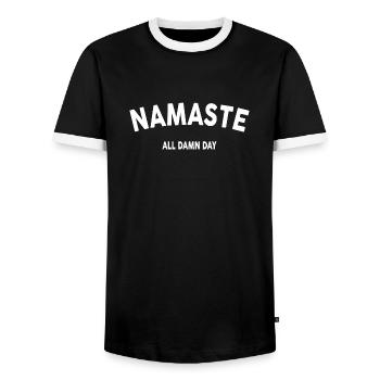 Yoga Geschenk für Yogis Meditation Geschenkidee Om - Männer Kontrast-T-Shirt - Schwarz/Weiß - Vorne - AI Model Female 172 light (172cm) & AI Model Male 178 light (178cm)