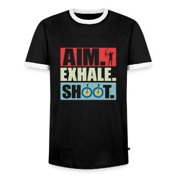 Visez le tir d’expiration. Tir à l’arc Arc et flèches - T-shirt contrasté Homme - noir/blanc - Devant - AI Model Female 172 light (172cm) & AI Model Male 178 light (178cm)