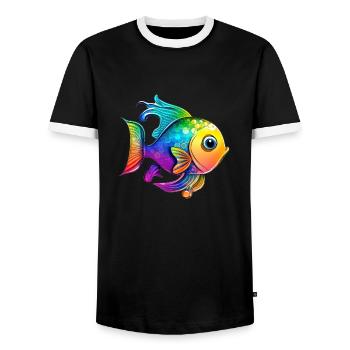Fish Rainbow Drawing - Men's Ringer Shirt - black/white - Front - AI Model Female 172 light (172cm) & AI Model Male 178 light (178cm)