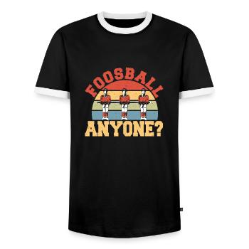 Foosball Anyone Retro Table Soccer Sunset Vintage - Men's Ringer Shirt - black/white - Front - AI Model Female 172 light (172cm) & AI Model Male 178 light (178cm)