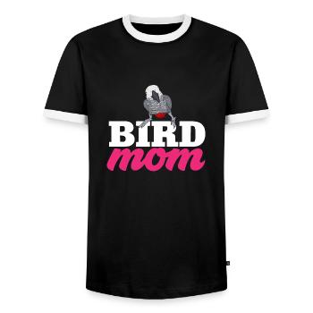 Graupapagei African Grey Parrot Papagei - Men's Ringer Shirt - black/white - Front - AI Model Female 172 light (172cm) & AI Model Male 178 light (178cm)