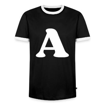 Buchstabe a - Männer Kontrast-T-Shirt - Schwarz/Weiß - Vorne - AI Model Female 172 light (172cm) & AI Model Male 178 light (178cm)
