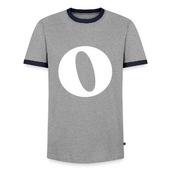 Letter o - Men's Ringer Shirt - grey/navy  - Front - AI Model Female 172 light (172cm) & AI Model Male 178 light (178cm)