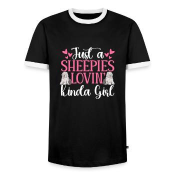 Vieux chien de berger anglais Sheepie Bobtail - T-shirt contrasté Homme - noir/blanc - Devant - AI Model Female 172 light (172cm) & AI Model Male 178 light (178cm)