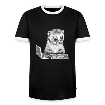 CUTE GEEK FERRET - Men's Ringer Shirt - black/white - Front - AI Model Female 172 light (172cm) & AI Model Male 178 light (178cm)
