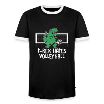 Funny T-Rex Hates Volleyball Player Spiker Kids - Männer Kontrast-T-Shirt - Schwarz/Weiß - Vorne - AI Model Female 172 light (172cm) & AI Model Male 178 light (178cm)