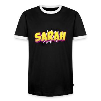 Sarah nom personnalisé bande dessinée Style Pop Art, Sarah - T-shirt contrasté Homme - noir/blanc - Devant - AI Model Female 172 light (172cm) & AI Model Male 178 light (178cm)