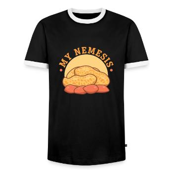 Mon Némésis Allergie aux arachides - T-shirt contrasté Homme - noir/blanc - Devant - AI Model Female 172 light (172cm) & AI Model Male 178 light (178cm)