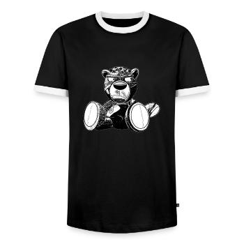 Creepy Teddy Black&White - Männer Kontrast-T-Shirt - Schwarz/Weiß - Vorne - AI Model Female 172 light (172cm) & AI Model Male 178 light (178cm)