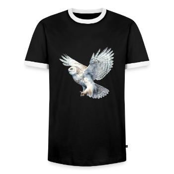 SnowyOwl 04 - Men's Ringer Shirt - black/white - Front - AI Model Female 172 light (172cm) & AI Model Male 178 light (178cm)