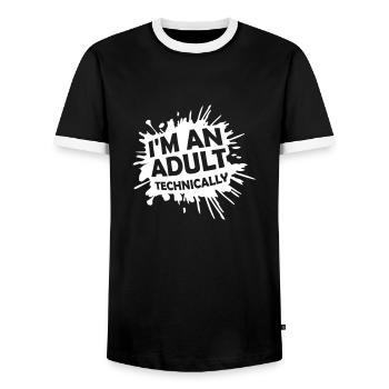 I'm an Adult Technically technisch Erwachsen Witz - Männer Kontrast-T-Shirt - Schwarz/Weiß - Vorne - AI Model Female 172 light (172cm) & AI Model Male 178 light (178cm)