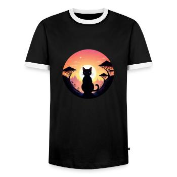 chat paysage et coucher de soleil - T-shirt contrasté Homme - noir/blanc - Devant - AI Model Female 172 light (172cm) & AI Model Male 178 light (178cm)