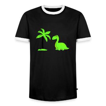 dinosaurier palme 02 - Männer Kontrast-T-Shirt - Schwarz/Weiß - Vorne - AI Model Female 172 light (172cm) & AI Model Male 178 light (178cm)