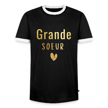 Grande sœur -annonce grossesse - T-shirt contrasté Homme - noir/blanc - Devant - AI Model Female 172 light (172cm) & AI Model Male 178 light (178cm)