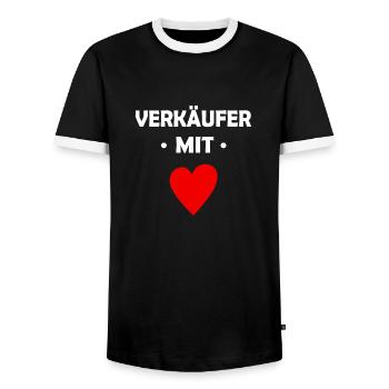 Verkäufer mit Herz - Männer Kontrast-T-Shirt - Schwarz/Weiß - Vorne - AI Model Female 172 light (172cm) & AI Model Male 178 light (178cm)