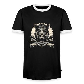 Sanglier chasseur - T-shirt contrasté Homme - noir/blanc - Devant - AI Model Female 172 light (172cm) & AI Model Male 178 light (178cm)