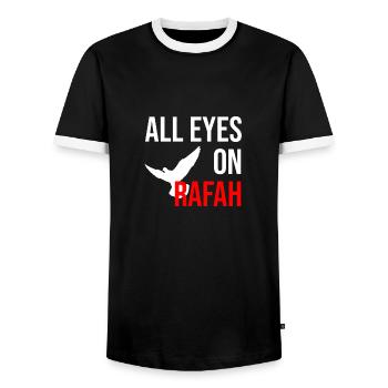 TOUS LES YEUX SONT RIVÉS SUR RAFAH avec la colombe de la paix - T-shirt contrasté Homme - noir/blanc - Devant - AI Model Female 172 light (172cm) & AI Model Male 178 light (178cm)