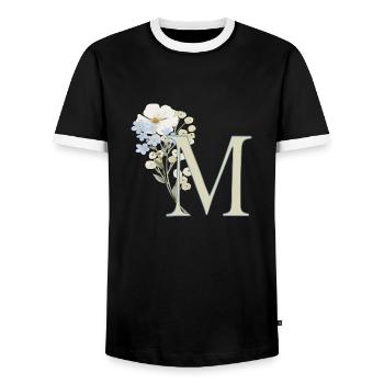 M avec des fleurs - T-shirt contrasté Homme - noir/blanc - Devant - AI Model Female 172 light (172cm) & AI Model Male 178 light (178cm)