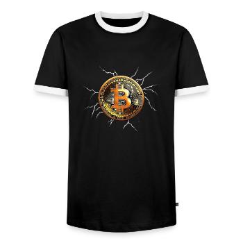 Bitcoin - King of Cryptocurrencies - Men's Ringer Shirt - black/white - Front - AI Model Female 172 light (172cm) & AI Model Male 178 light (178cm)