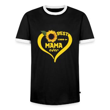 Mama Muttertagshemd Sonnenblumenherz Damen - Männer Kontrast-T-Shirt - Schwarz/Weiß - Vorne - AI Model Female 172 light (172cm) & AI Model Male 178 light (178cm)