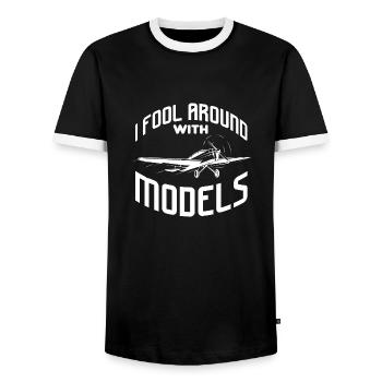 I fool around with models RC plane - Männer Kontrast-T-Shirt - Schwarz/Weiß - Vorne - AI Model Female 172 light (172cm) & AI Model Male 178 light (178cm)