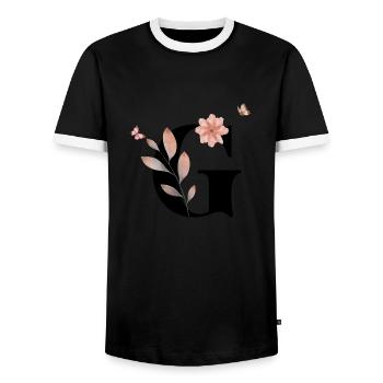 Letter g wildflowers watercolors - Men's Ringer Shirt - black/white - Front - AI Model Female 172 light (172cm) & AI Model Male 178 light (178cm)