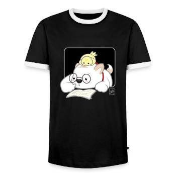 Dog Korean - Japanese Style 07 - Men's Ringer Shirt - black/white - Front - AI Model Female 172 light (172cm) & AI Model Male 178 light (178cm)