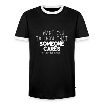 Jemand kümmert sich, aber nicht ich - Männer Kontrast-T-Shirt - Schwarz/Weiß - Vorne - AI Model Female 172 light (172cm) & AI Model Male 178 light (178cm)