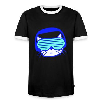 DJ Katze Kopf Gesicht Party Club Musik Haustier - Männer Kontrast-T-Shirt - Schwarz/Weiß - Vorne - AI Model Female 172 light (172cm) & AI Model Male 178 light (178cm)