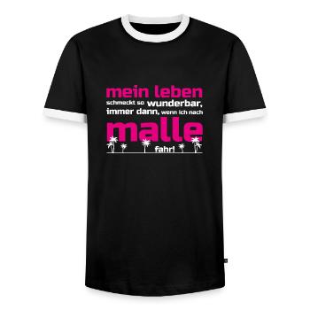 Mein Leben Malle (Schrift pink/weiß) - Männer Kontrast-T-Shirt - Schwarz/Weiß - Vorne - AI Model Female 172 light (172cm) & AI Model Male 178 light (178cm)